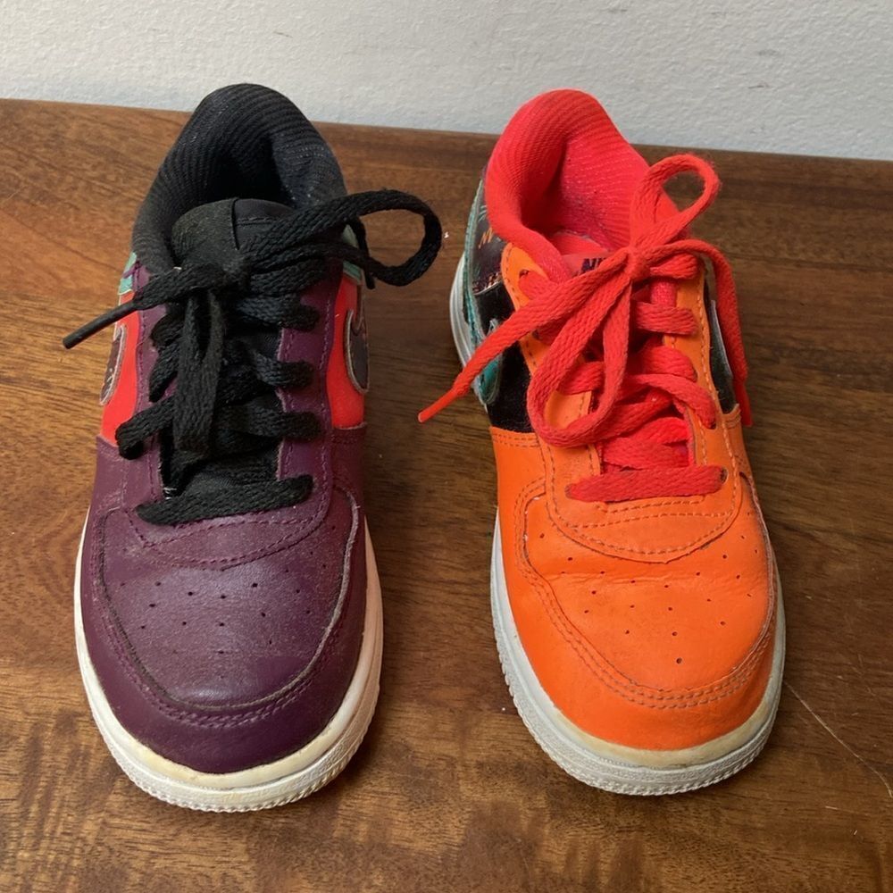Nike Air Force One LV8 Kids' Mismatched Sneakers - Black, Purple, Orange - Picture 8 of 12